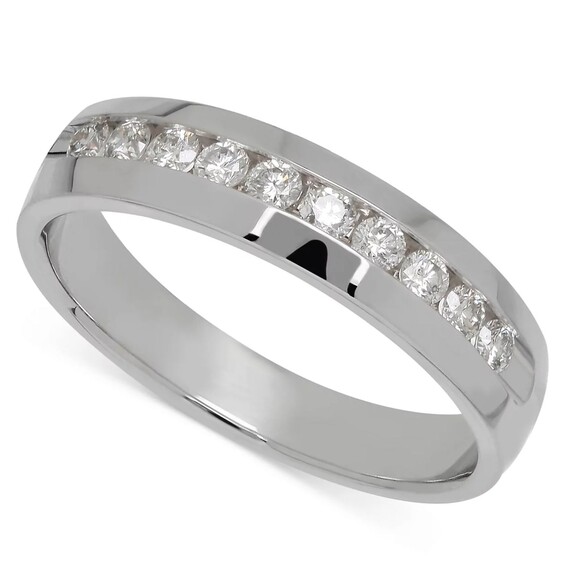 Macy's Diamond Ring Men's 8 Round 1/2 CT Channel 14K White Gold NO PAPERWORK - Picture 7 of 15